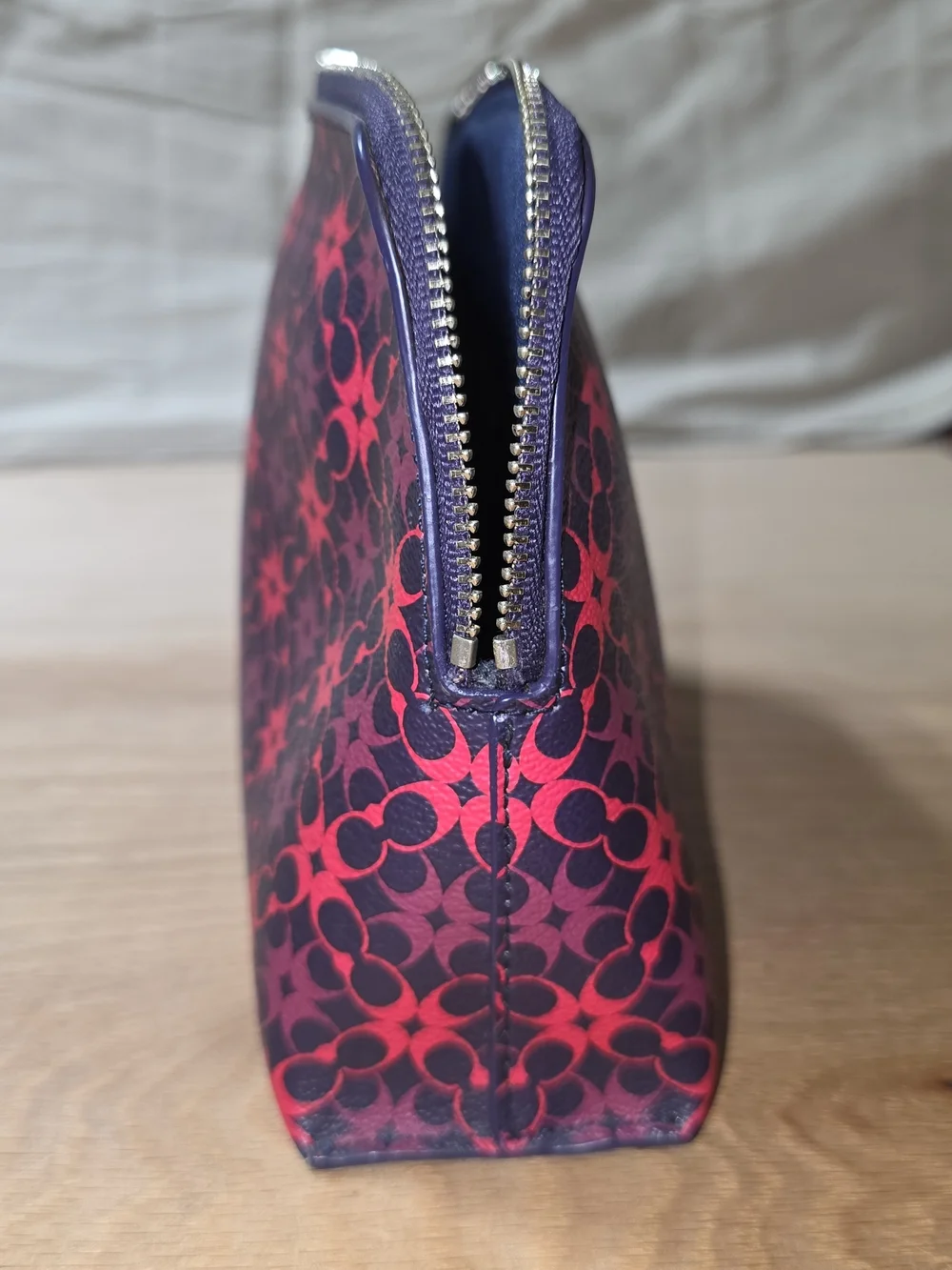 Coach Pink & Purple Signature Pattern Zip Cosmetic Pouch